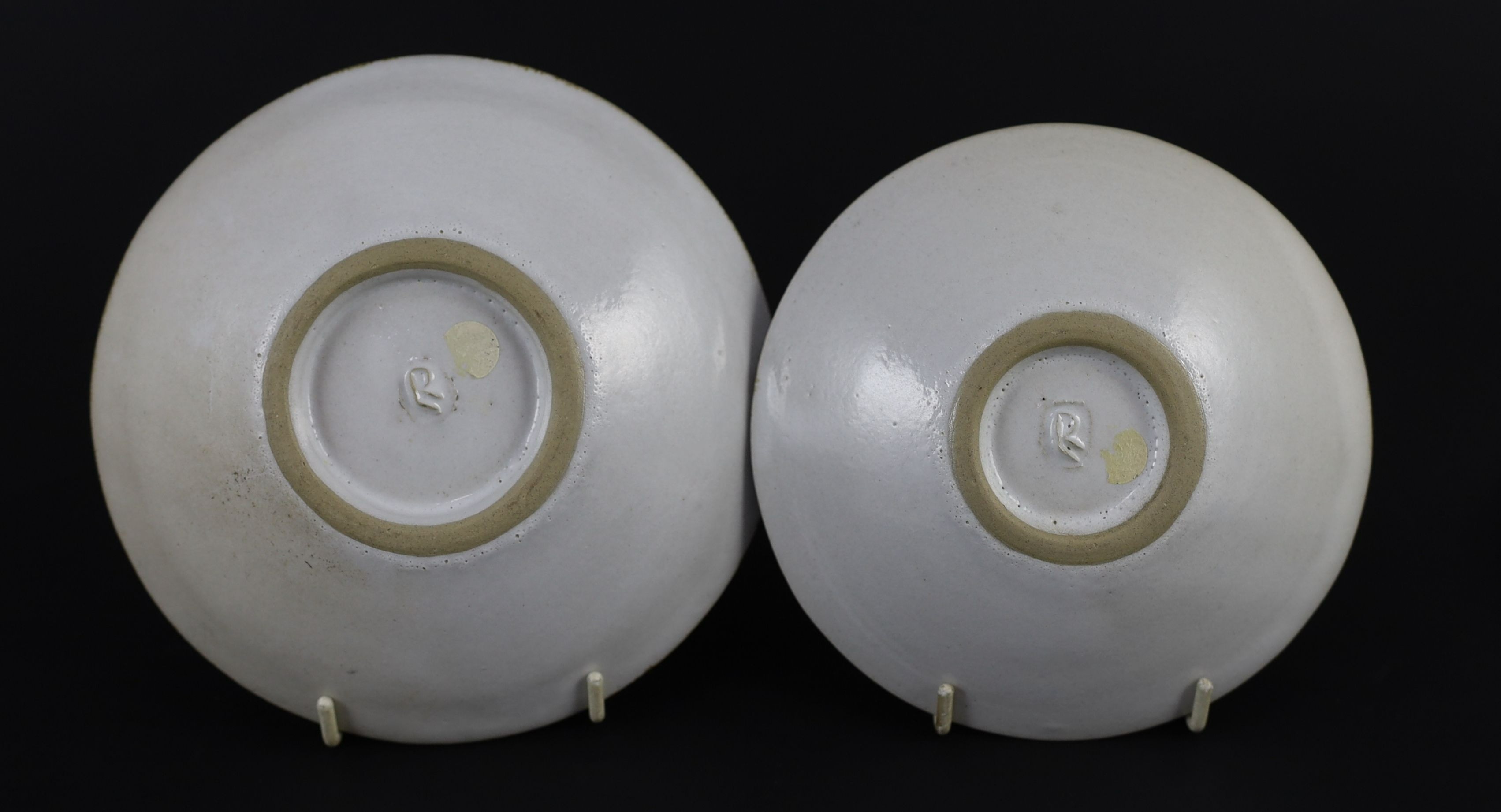 Dame Lucie Rie (1902-1995) a cup, saucer and side plate, c.1959, Cup 8 cm high
